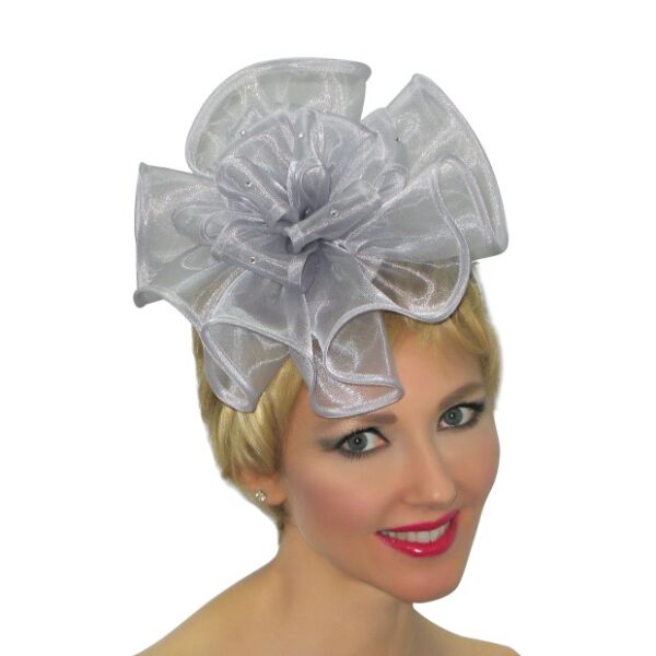 52989 Silver Small Organza Fascinator with Headband