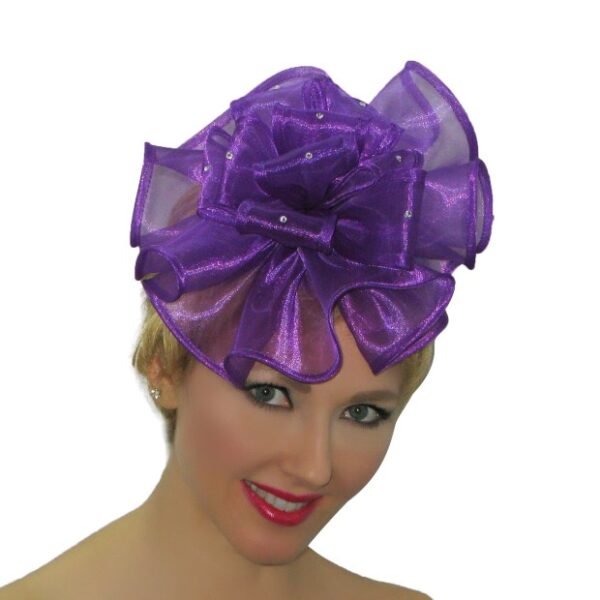 52989 Purple Small Organza Fascinator with Headband