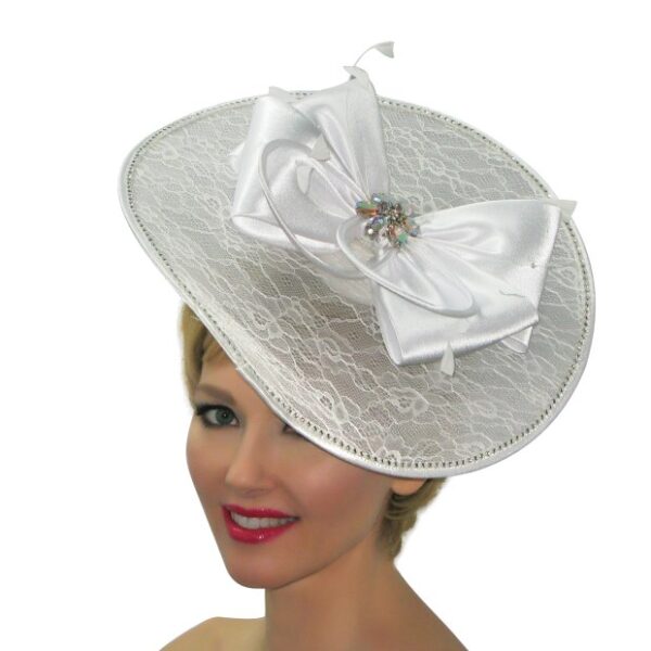 52992 White, Light Laced Fascinator with Satin Bow