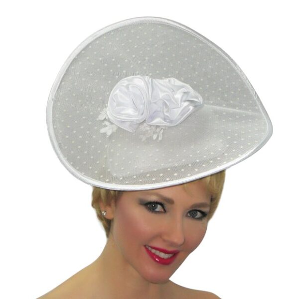 52993 White, Soft Lace Fascinator with Satin Decor