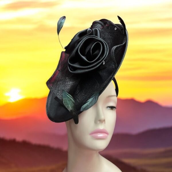 52994 Black Satin Fabric Fascinator with Sinamay Frame