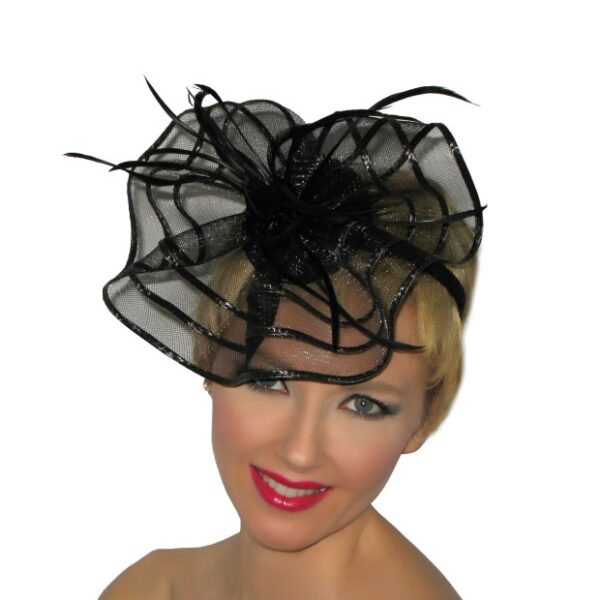 52996 Black, Organza Fascinator with small feathers