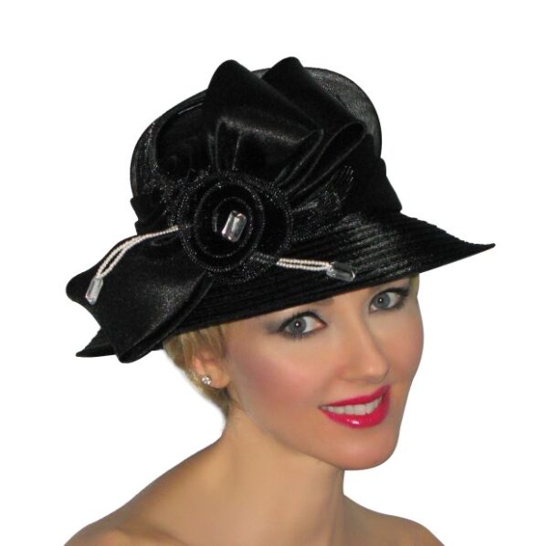 52997 Black Satin Ribbon Hat with Satin Bow