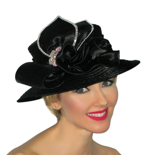 52998 Black Satin Ribbon Hat