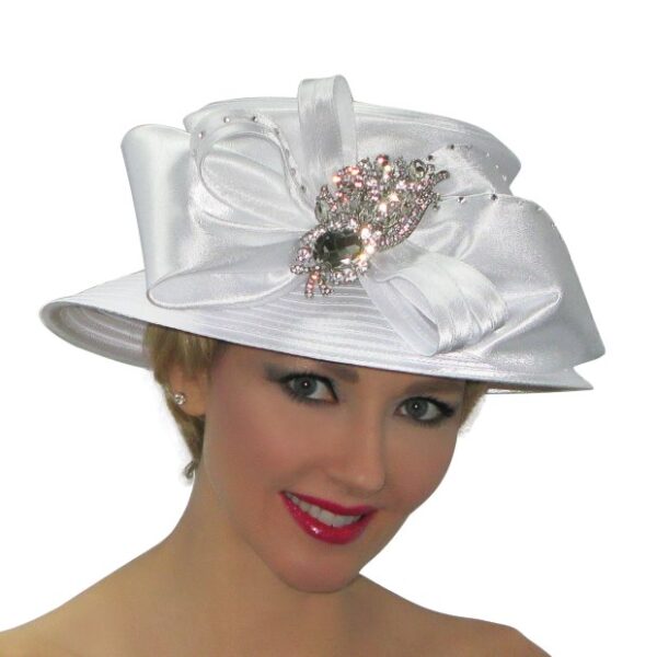 52999 White Satin Ribbon Hat with Satin Bow