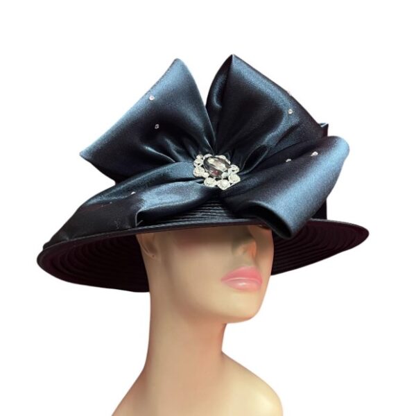 53001 Navy Satin Ribbon Hat with Bow