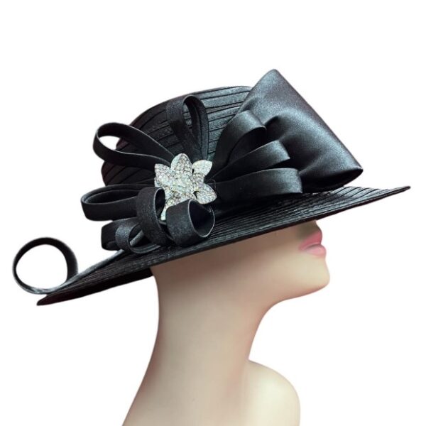 53002 Black Satin Ribbon Hat with Brooch