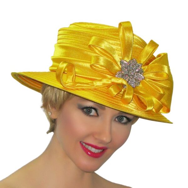 53002 Yellow Satin Ribbon Hat with Brooch