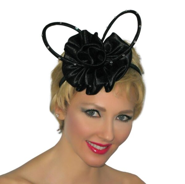 53003 Black Satin Bow Fascinator with Small Headband