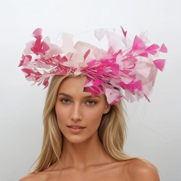 5436 Blush and Hot Pink Fascinator with Beautiful Feathers